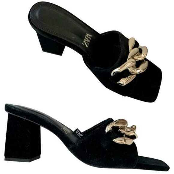 ZARA HEELED VELVET SANDALS WITH CHAIN Bloggers favorite - Picture 14 of 14